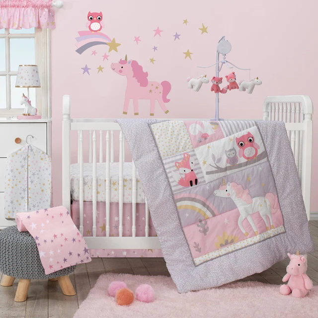 Bedtime Originals Rainbow Unicorn 3 Piece Bedding Sets, Crib Bed with Quilt