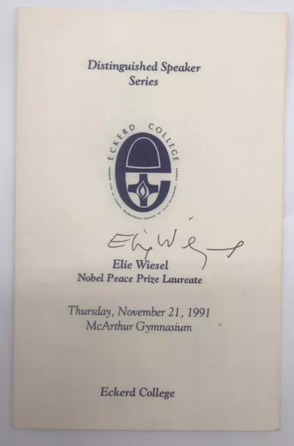 Vintage Elie Wiesel Nobel Peace Prize  Laureate 1991-Eckerd College.hand Signed.