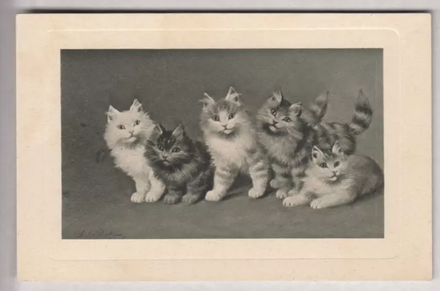 Cpa  Animal Fantaisie -  Chat Cat Art Tableau Chatons En Groupe  1911 ~B65