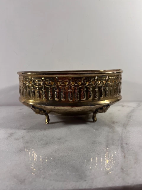 Large Oblong Hammered Brass  Planter Bowl With Feet