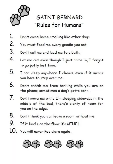 Saint Bernard "Rules for Humans" - CUSTOM MATTED - Dog Art Print : GIFT