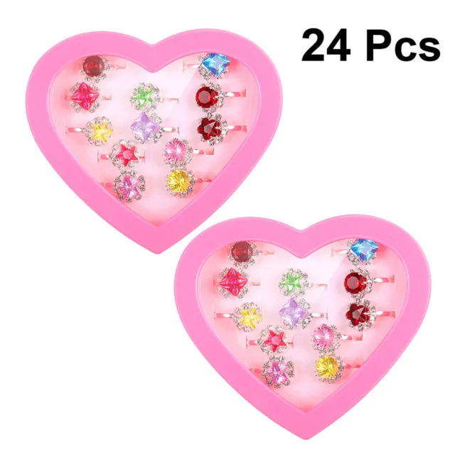 24 Pcs Girls Heart Ring Jewel Rings Childrens Toys Cosmetic