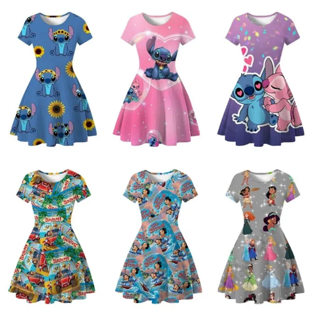 Lilo and Stitch 3d Printed Princess Party Dress Girls Skater Tutu Skirts