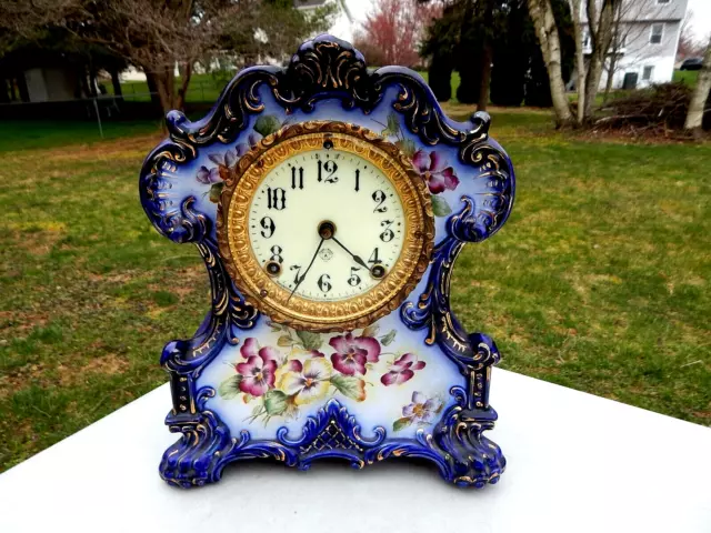 Antique Ansonia "Wichita" " Porcelain Mantle Clock - Circa 1880'S