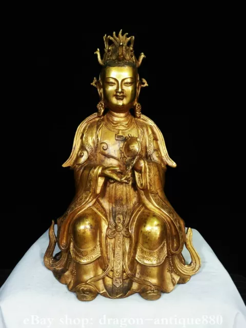 12.4'' Chinese Buddhism Bronze Gilt Queen Mother of the West Buddha Sculpture