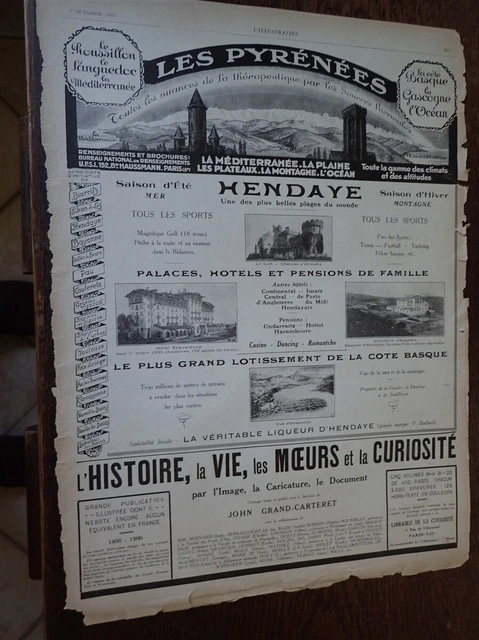 PYRENEES HENDAYE publicité papier ILLUSTRATION 1926