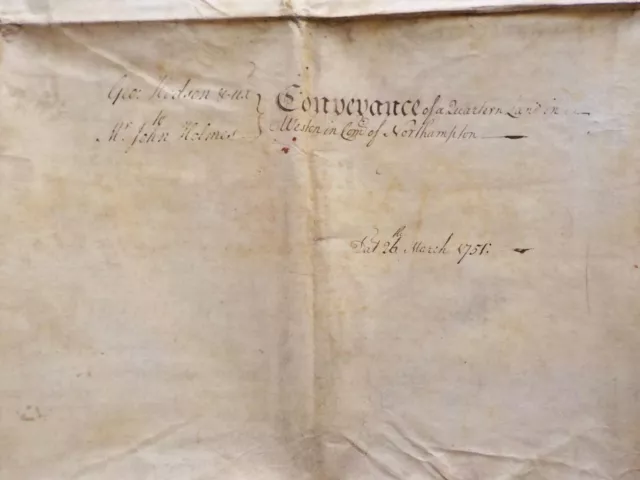 1751 Weston by Welland Northamptonshire Georgian Vellum Deed Document Indenture