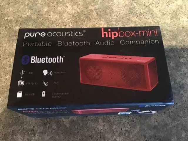 NEW Pure Acoustics Hipbox-Mini Portable Bluetooth Speaker- Red