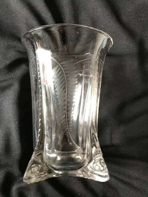 Exceptional Early 20th Century Clear Glass Celery Vase Hand Cut Etched Floral