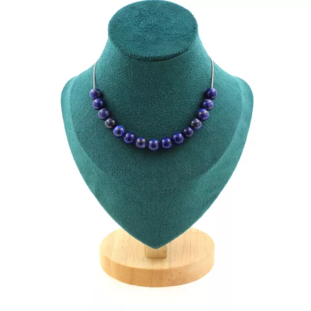 Collier 15 perles Lapis Lazuli 8 mm. Chaine en acier inoxydable Collier femmes,