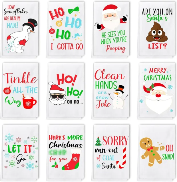 12 Pcs Large Christmas Bathroom Hand Towels 16 x 24 Inch Funny Soft Microfiber