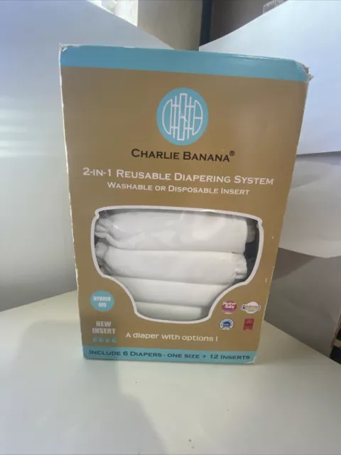 NIB Charlie Banana Baby Reusable Cloth Diapering 6 Diapers 12 Inserts White Box