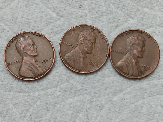 1946 P D S Lincoln Wheat Cent  Penny Set Of 3 Coins Lot