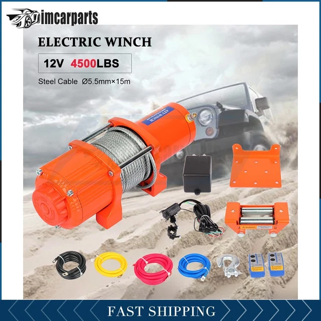 1X Electric Winch Steel Cable 4500lbs 12V Tow Towing Truck Trailer w/ Remote