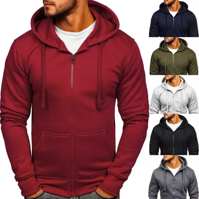 Men Solid Zip Up Hoodie Winter Sweatshirt Fleece Sherpa Warm Jacket Tops Casual
