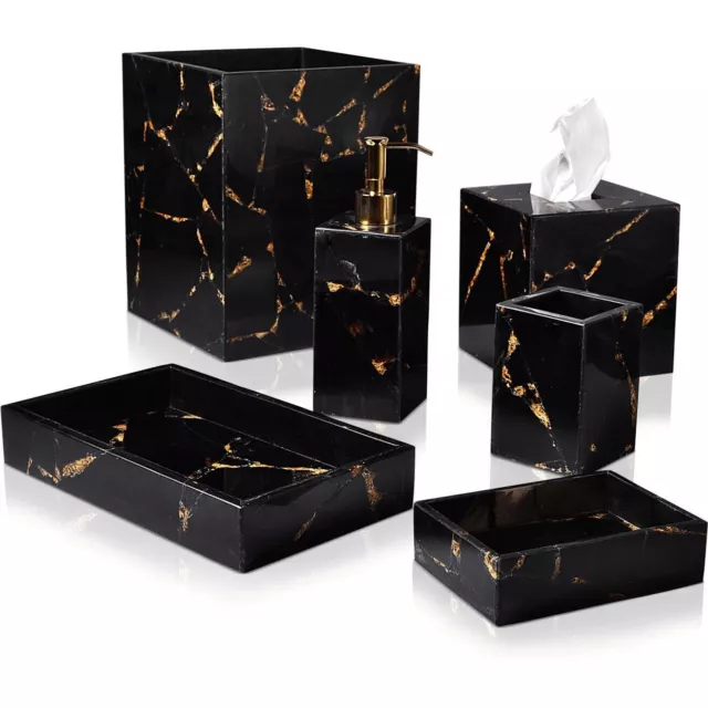 Black Obsidian Bathroom Set of 6 Agate Stone Art Bathroom Accessories