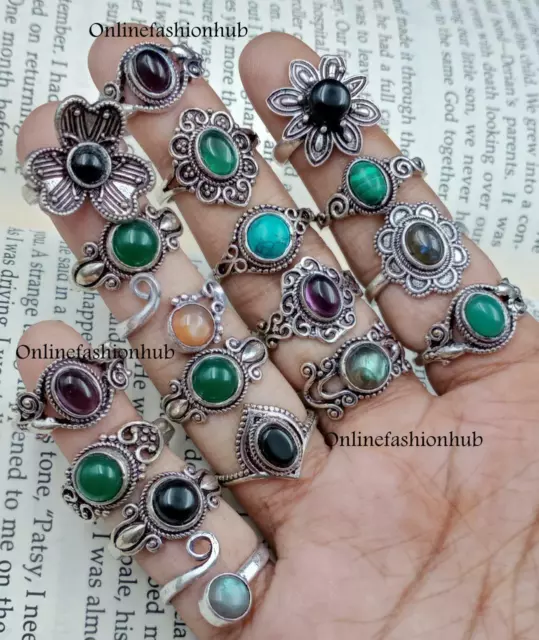 Amethyst & Mix Gemstone 925 Sterling Silver Plated Lot 10Pcs Rings SR-40