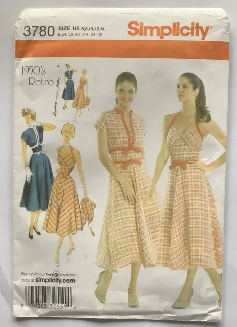 Simplicity 3780 - UNCUT 50s Retro Fit&Flare Halter Dress Sewing Pattern 6 to 14