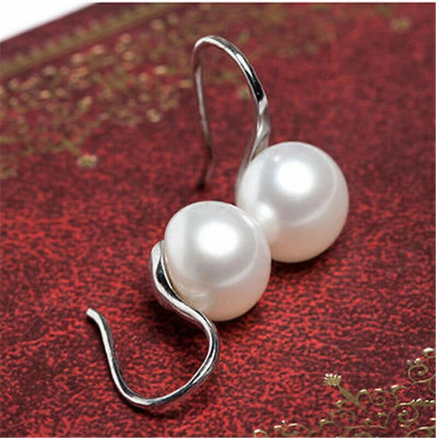 Pair Crystal Pearl White Lady Ear Elegant 1 Women Silver Stud Earring Rhinestone 2