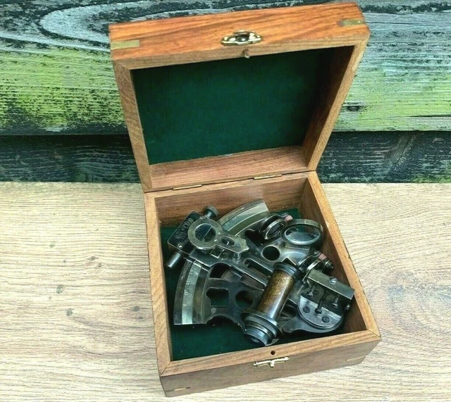 Sextant Marine Vintage En Laiton Avec Boîte En Bois - Reproduction - Allemand