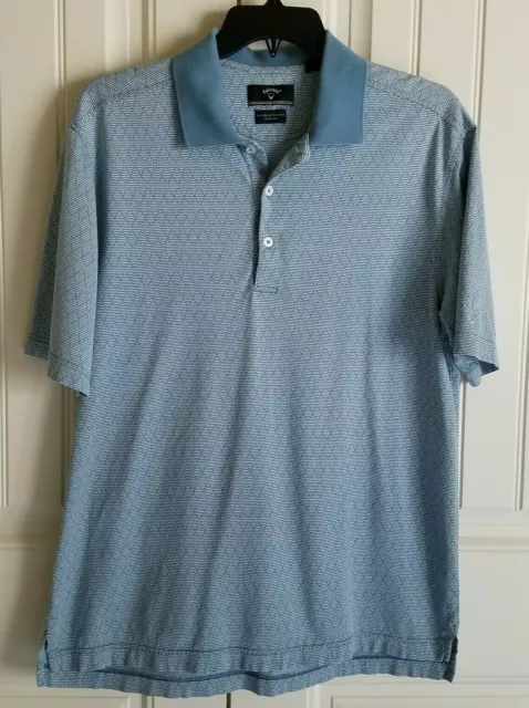 Callaway Golf Light Blue White L Cotton Short Sleeve Men's Polo Shirt Size Large