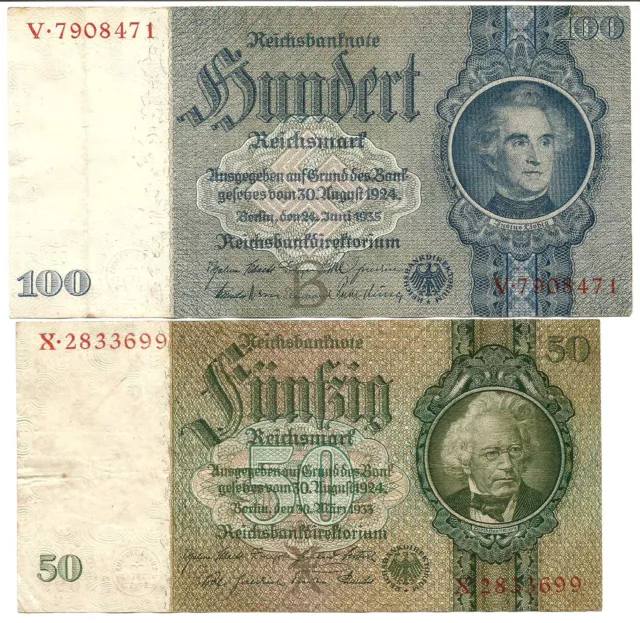 Allemagne;Deutschland.50 et 100 Reichmark 1924.Chouette paire.