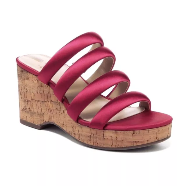 Sam Edelman Womens Berry Satin Strappy Open Toe Cork Wedge Sandals Sz 8 M NIB