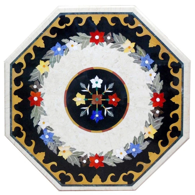 36"x36" Marble Center Coffee Table Top Inlay Handicraft Work For Home And Garden