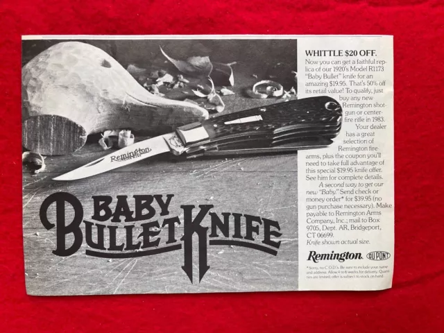 Vintage 1983 Remington Baby Bullet Knife Print Ad