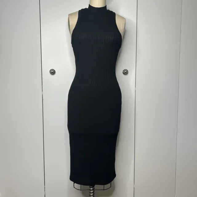 NWT Forever 21 Ribbed Knit Bodycon Midi Dress Mock Neck Sleeveless Black Small