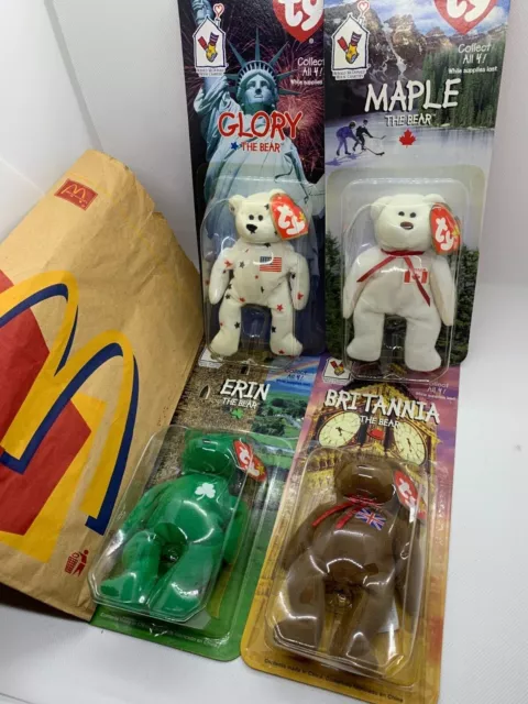 Ty McDonalds Teenie Beanie Babies, set 4 -GLORY, ERIN, MAPLE, BRITANNIA w/Bonus!