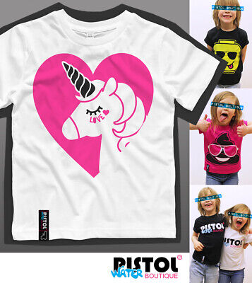 Acqua Pistol Boutique Bambini Ragazzi Ragazze Unicorn Love Cuore T-Shirt