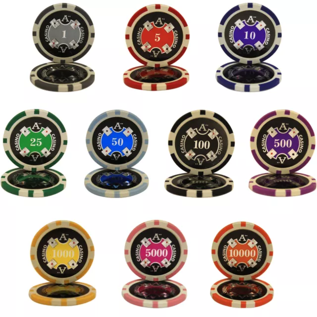 1000pcs 14G ACE CASINO CLAY POKER CHIPS BULK - Choose Denominations