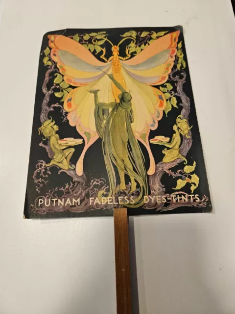 Antique 1920s Advertising Hand Fan Putnam Dyes