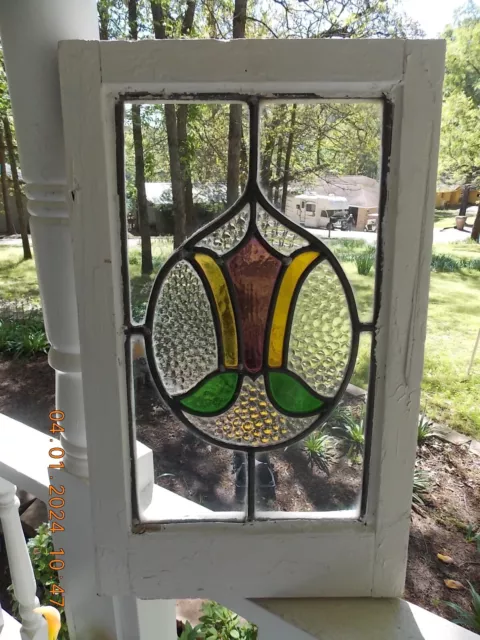 V281 Lovely Arts & Craft Style English Leaded Stained-Glass Windows 14" X 23"