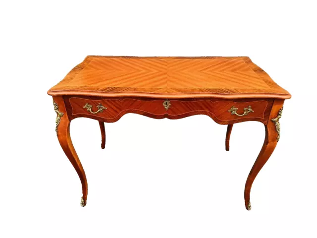 Beautiful French Louis XV Mahogany Satinwood Inlaid Top Writing Desk