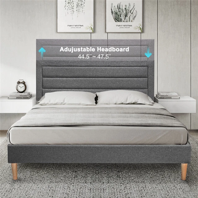 Lusimo Modern Queen Size Fabric Upholstered Bed Frame with Adjustable Headboard