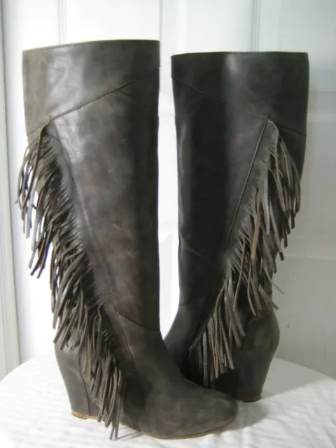 KOOLABURRA Paradis Leather  Knee High Fringe Wedge Boots Women's Size 39 / 8.5 2