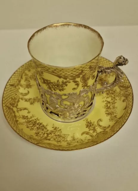 Antique Royal Staffordshire Cup Saucer Sterling Silver Holder By William Comyns