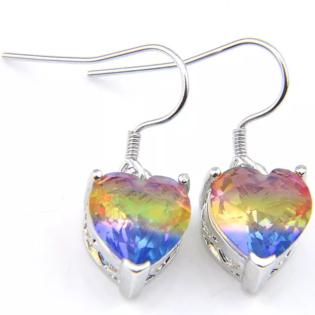 Wholesale Set 4 pcs 1 Lot Bi-Color Tourmaline Gems Silver Dangle Drop Earrings 3