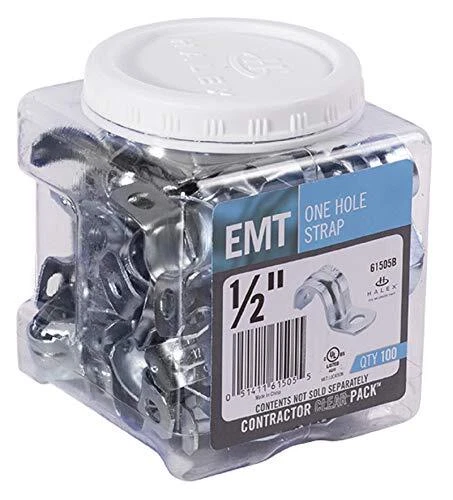 61505B EMT ONE Hole Strap 100/CCP, 1/2 Inch, Silver