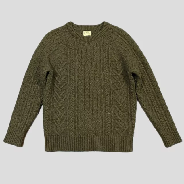 J CREW RUGGED Merino Wool Donegal Green Cable Knit Fisherman Sweater ...