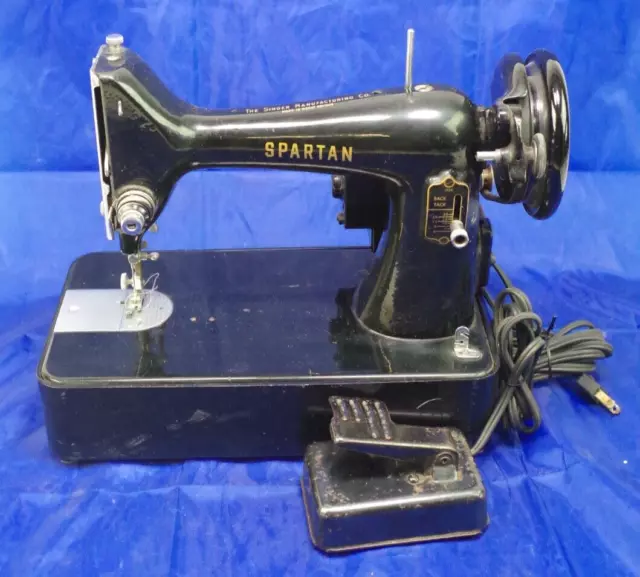 Máquina de coser vintage Singer Spartan 192K necesita reparación motor lento TAL CUAL