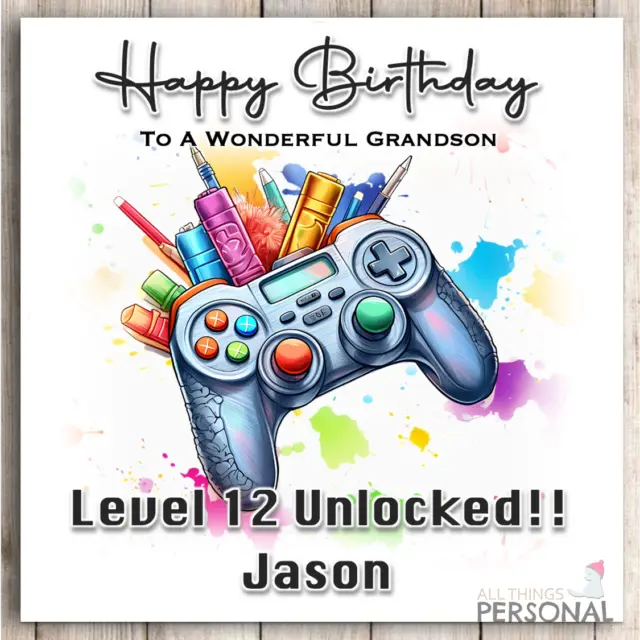 Gamer Boys Birthday Card Gaming Personalised Grandson Son Nephew Brother Teenage