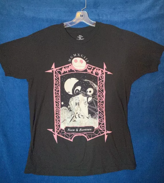 Nightmare Before Christmas Jack and Sally Pink Silouette Black Tshirt Size L