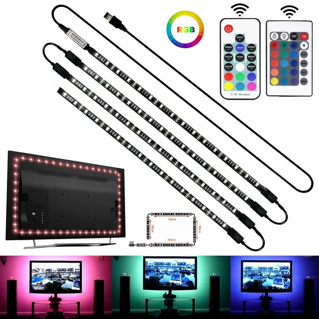 4 X 50CM TV LED Backlight USB 5050 RGB LED Strip Light Remote Kit 5V ...