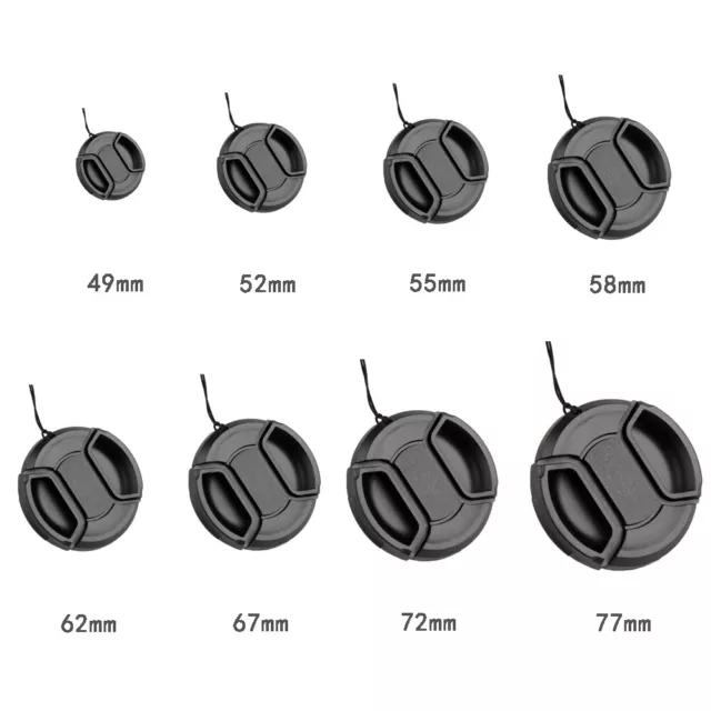 49-77mm For Canon Nikon Sony+String Center Pinch Snap-On Front Lens Cap Covers