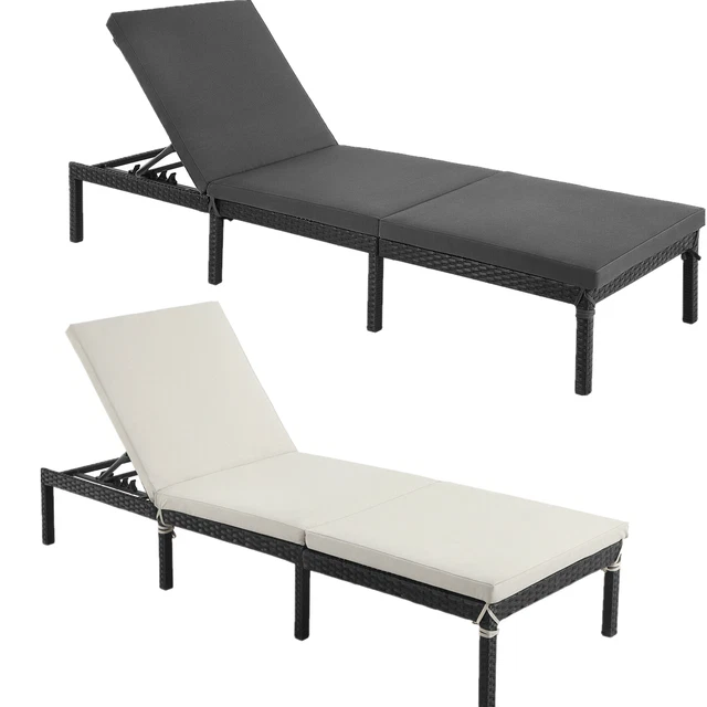 SONGMICS Chaise Longue Bain De Soleil Avec Matelas 6cm - Pliante, Inclinable, Noir - Idéale Jardin, Plage Et Camping
