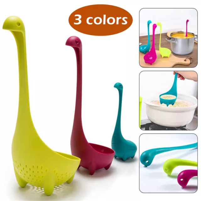 Hot 3PCS Kitchen Soup Ladle Loch Ness Monster Design Upright Dinosaur Spoon