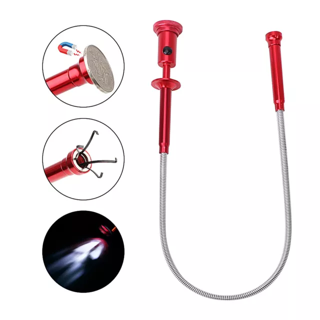 Magnetic Pick Up Tool LED Light Magnet 4 Claw Flexible Telescopic Grabber 62cm